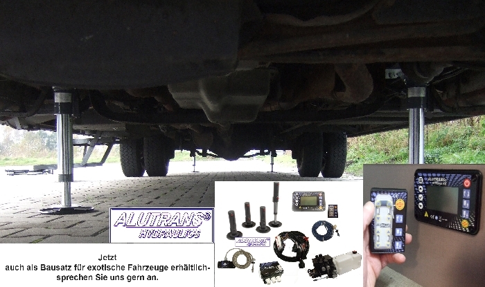 Hydraulische ALUTRANS S3000 (PHi) Hubstützen Anlage Wohnmobil Kl. 5 bis 12t zGG, 24V, autom. Niveauregulierung- Bausatz