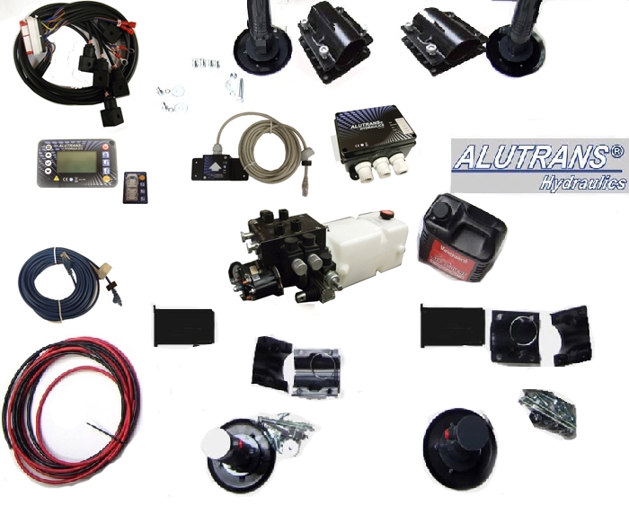 Hydraulische ALUTRANS S3000 (PHi) Hubstützen Anlage Wohnmobil Kl. 5 bis 12t zGG, 24V, autom. Niveauregulierung- Bausatz