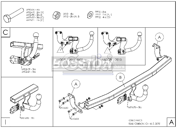 Anhängerkupplung für Citroen-C3 Fließheck, auch X-TR, Baureihe 2002-2005 starr