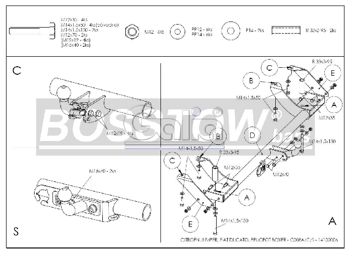 Anhängerkupplung für Citroen-Jumper Kasten/ Bus/ Kombi 2 WD, Baureihe 1994-2002 starr