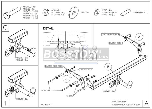 Anhängerkupplung für Dacia-Duster SUV, speziell Fzg. mit LPG Gas 2WD und 4WD, Baureihe 2010-2012 starr