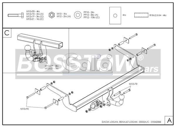 Anhängerkupplung für Dacia-Logan Limousine, Baureihe 2005-2008 starr