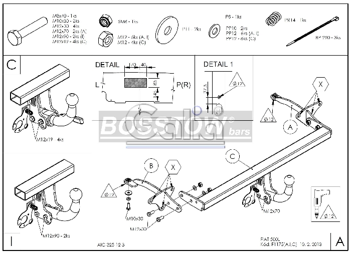 Anhängerkupplung für Fiat-500 L Living, Baureihe 2012-2017 starr