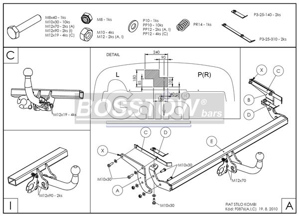 Anhängerkupplung für Fiat-Stilo Kombi, Baureihe 2003- starr