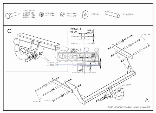 Anhängerkupplung für Ford-Mondeo Turnier, nur 4x4, nicht RS,ST, Baureihe 1997-2000 starr