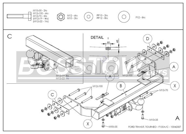 Anhängerkupplung für Ford-Transit Bus, Kastenwagen ohne Trittbrett, Baureihe 2000-2006 starr