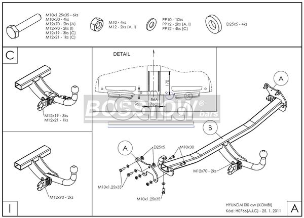 Anhängerkupplung für Hyundai-I30 Kombi, Baureihe 2008-2010 starr