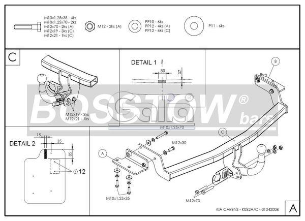 Anhängerkupplung für Kia-Carens III, Baureihe 2006-2013 starr