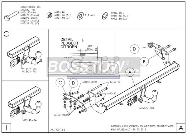 Anhängerkupplung für Mitsubishi-ASX, Baureihe 2010-2011 starr