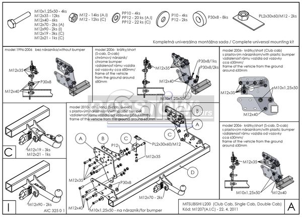 Anhängerkupplung für Mitsubishi-L200 2WD, Fzg. mit Stossstange, Baureihe 2006-2009 starr