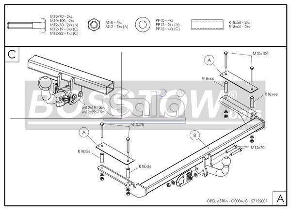 Anhängerkupplung für Opel-Astra G, Stufenheck, Baureihe 1998-2000 starr