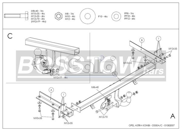 Anhängerkupplung für Opel-Astra H, Kombi, Fzg. ohne REC, Baureihe 2005- starr