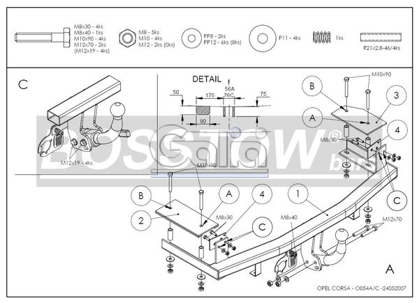 Anhängerkupplung für Opel-Corsa C, Fließheck, Baureihe 2000-2006 starr