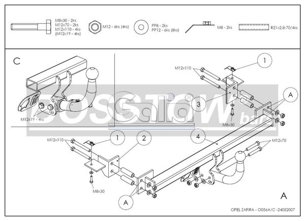 Anhängerkupplung für Opel-Zafira A, Van, Baureihe 1998-2005 starr