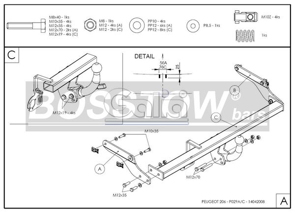Anhängerkupplung für Peugeot-206+ Base, Baureihe 2009- starr