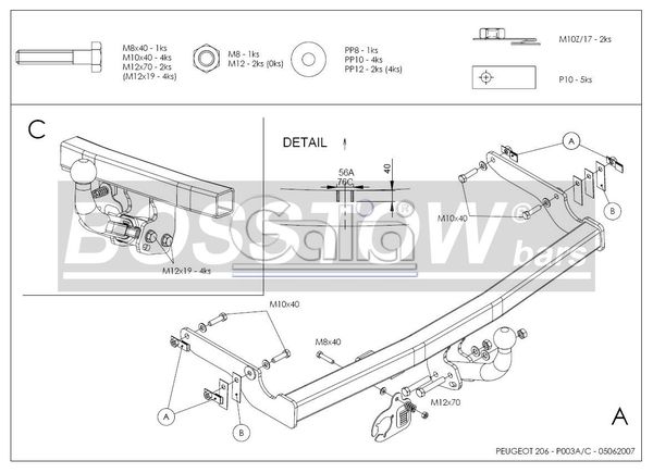 Anhängerkupplung für Peugeot-206 Base, (nicht GTI, GT, XS, 16V, 206CC), Baureihe 1998-2003 starr