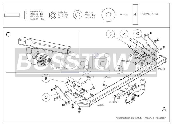 Anhängerkupplung für Peugeot-307 Kombi, inkl. 7-Sitzer, Baureihe 2005- starr