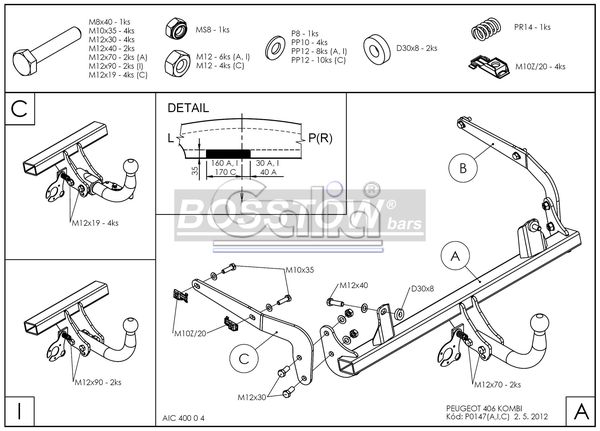 Anhängerkupplung für Peugeot-406 Kombi, Baureihe 1999- starr