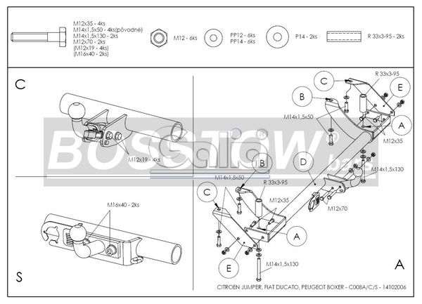 Anhängerkupplung für Peugeot-Boxer Kasten/ Bus/ Kombi 2 WD, Baureihe 1994-2002 starr