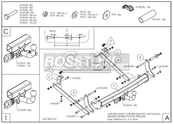 Anhängerkupplung für Toyota-Proace Kasten/ Bus/ Kombi, Baureihe 2012-2016 starr