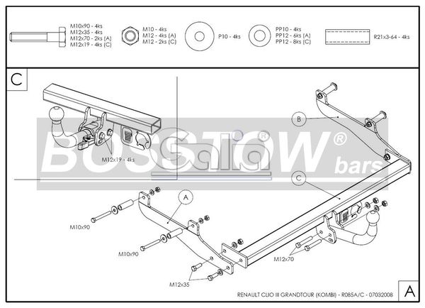 Anhängerkupplung für Renault-Clio III Kombi, Baureihe 2007-2009 starr