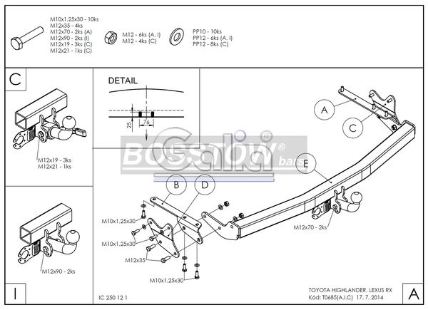 Anhängerkupplung für Toyota-Highlander, Baureihe 2014-2020 starr