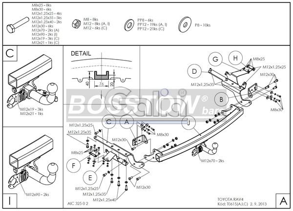 Anhängerkupplung für Toyota-RAV 4 IV (XA3), Baureihe 2013-2016 starr