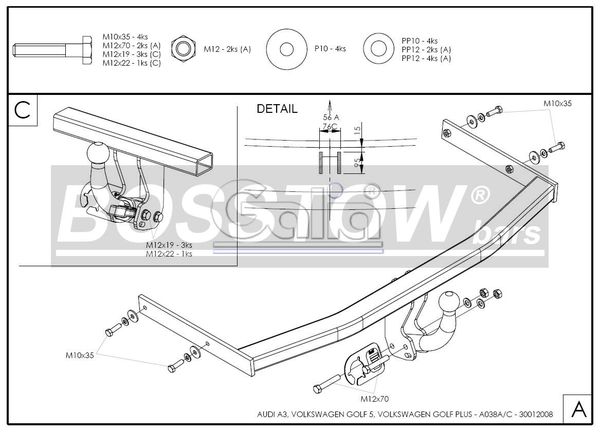 Anhängerkupplung für VW-Golf V, Limousine, 4 Motion, Baureihe 2003-2008 starr