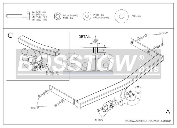Anhängerkupplung für VW-Polo (9N)Steilheck/ Coupé, inkl. Cross, nicht Fun, Baureihe 2001-2005 starr