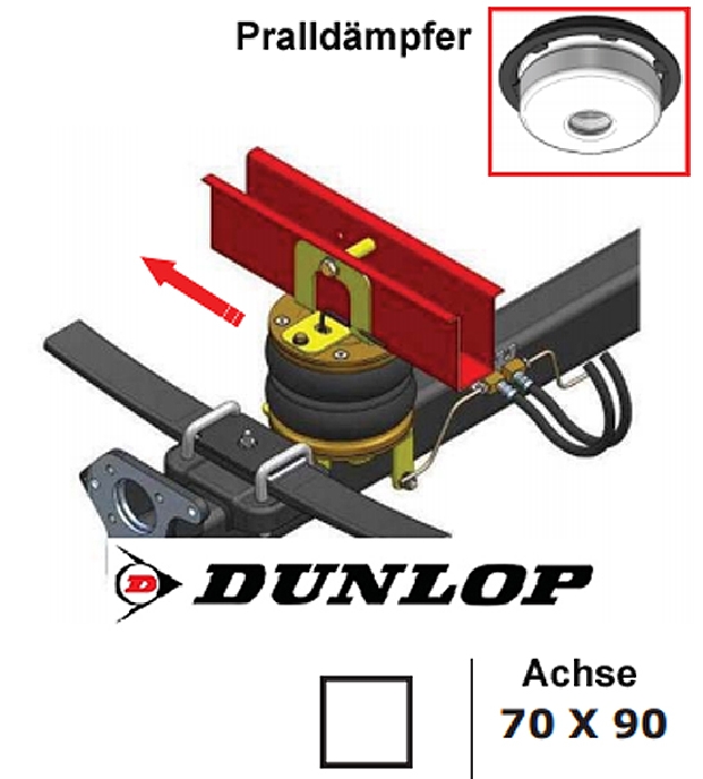 Ford Transit, Frontantrieb, Baujahr 2000-2006, Achse 70x90mm, Pralldämpfer 1, 2 oder 3, passende Zusatz-Luftfederung 8 Zoll Zweikreis Doppelfaltenbalg- Anlage, syst. LF3