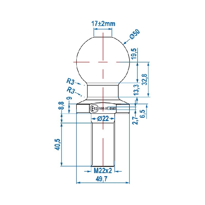 Kupplungskugel 50 mm, bis 2000kg EG