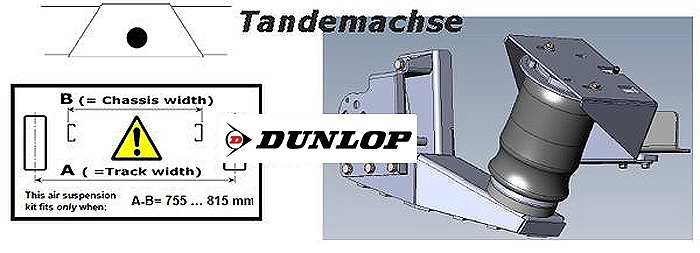 Luftfederung für ALKO (AL-KO)- Chassis- 2011- Standard Radaufnahme- ohne ALC Level Control, Tandemachse- Breitspur, spez. für auflaufendes Chassis, Zweikreis Zusatz-Luftfederanlage, syst. LF3, inkl. Montage