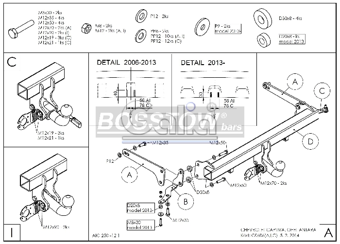 Anhängerkupplung für Opel-Antara Fzg. ohne Elektrosatz Vorbereitung, Baureihe 2011-2015 abnehmbar