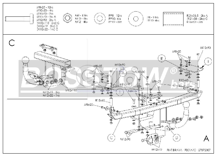 Anhängerkupplung für Fiat-Brava 5-türig, Baureihe 1995-2002 abnehmbar