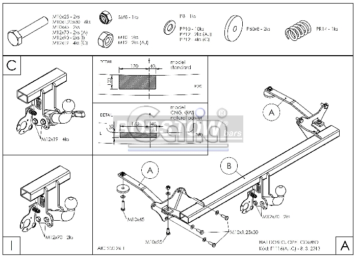 Anhängerkupplung für Fiat-Doblo 263, Baureihe 2010-2022 abnehmbar