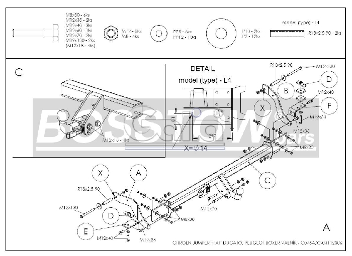 Anhängerkupplung für Fiat-Ducato Pritsche, alle Radstände L1, L2, L3, L4, Baureihe 2006- abnehmbar