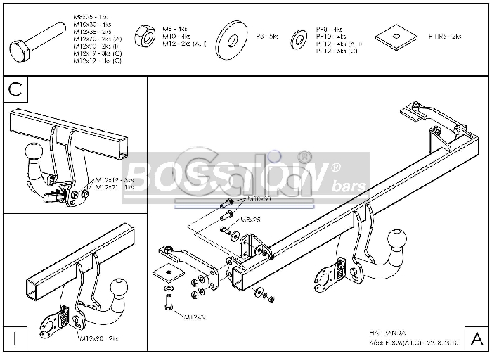 Anhängerkupplung für Fiat-Panda 4X4, nicht Gasantrieb, Baureihe 2003-2011 abnehmbar