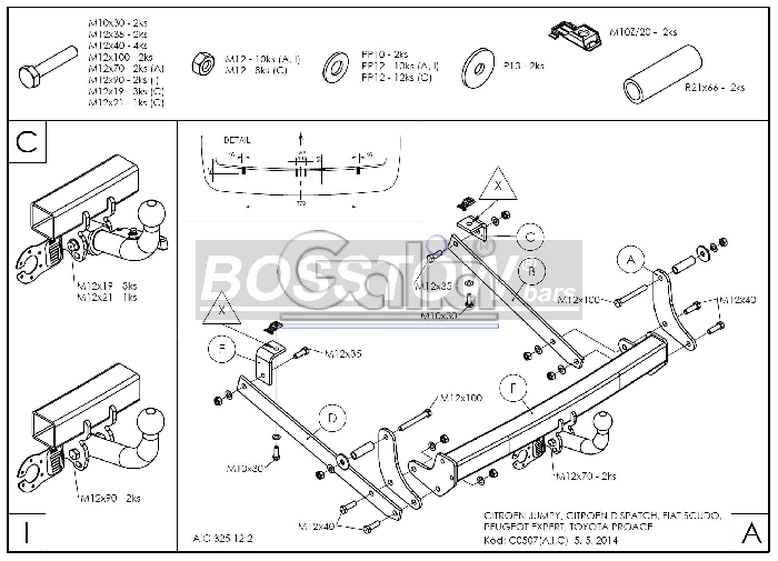 Anhängerkupplung für Fiat-Scudo Kasten/ Bus/ Kombi, Fzg. mit Niveauregulierung, Baureihe 2007-2016 abnehmbar