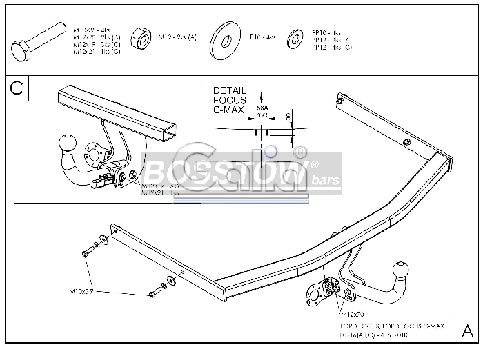 Anhängerkupplung für Ford-Grand C-Max, Baureihe 2010- abnehmbar