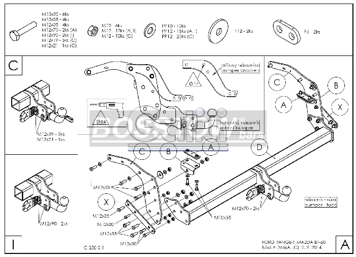 Anhängerkupplung für Ford-Ranger 4x2 WD m. Rohrstoßfänger, Baureihe 2012-2016 abnehmbar