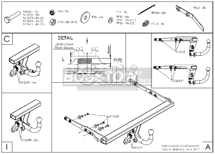 Anhängerkupplung für Ford-S-Max Fzg mit Niveauregulierung, Baureihe 2006-2008 abnehmbar