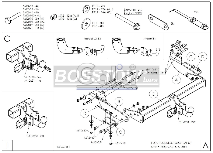 Anhängerkupplung für Ford-Transit Bus, Kastenwagen 2, 9- 4,6 t Gesamtgewicht, Baureihe 2016-2019 abnehmbar