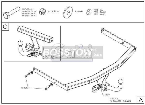 Anhängerkupplung für Mazda-3 Stufenheck, Baureihe 2003-2009 abnehmbar