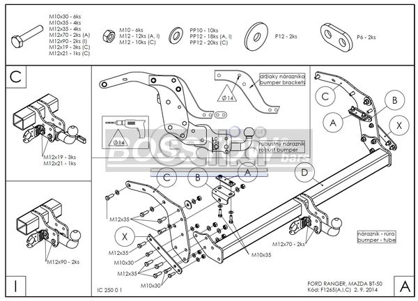 Anhängerkupplung für Mazda-BT-50 2WD m. Rohrstoßfänger, Baureihe 2012- abnehmbar