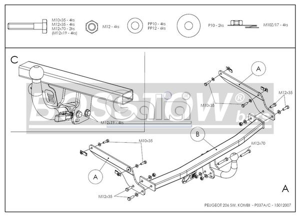 Anhängerkupplung für Peugeot-206 Kombi, Baureihe 2002- abnehmbar