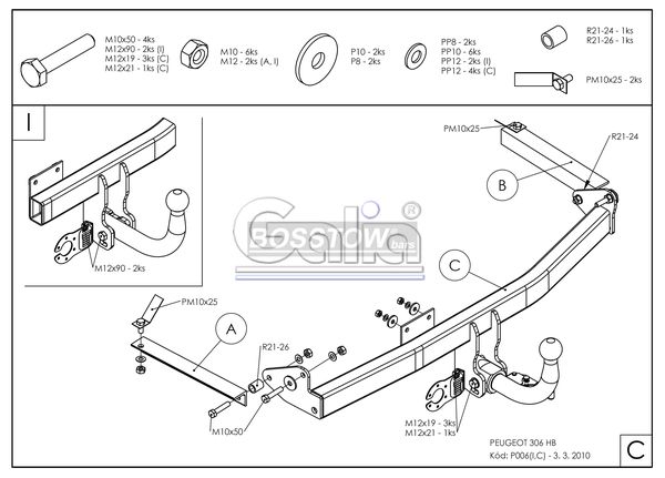 Anhängerkupplung für Peugeot-306 Fließheck, nicht Cabrio, Baureihe 1997-2001 abnehmbar