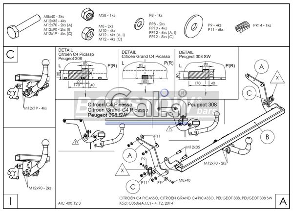 Anhängerkupplung für Peugeot-308 SW- Kombi, Baureihe 2014-2018 abnehmbar