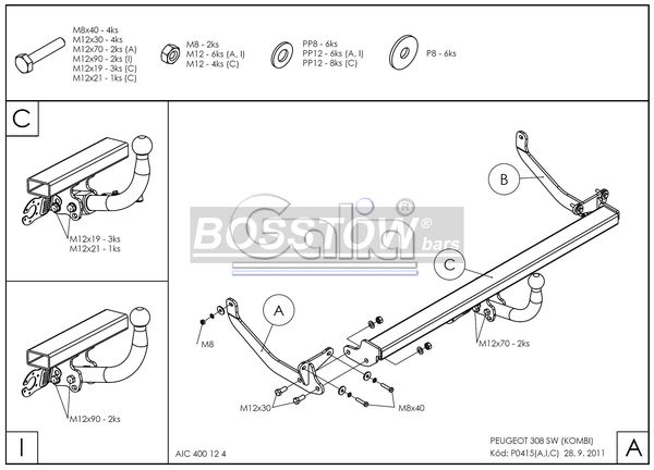 Anhängerkupplung für Peugeot-308 SW- Kombi, Baureihe 2007-2008 abnehmbar