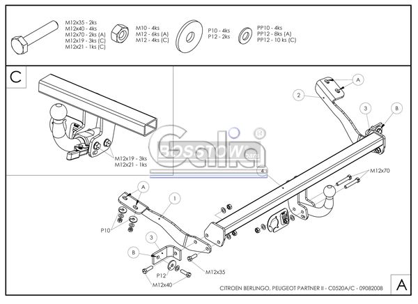 Anhängerkupplung für Citroen-Berlingo XTR, Baureihe 2011- abnehmbar