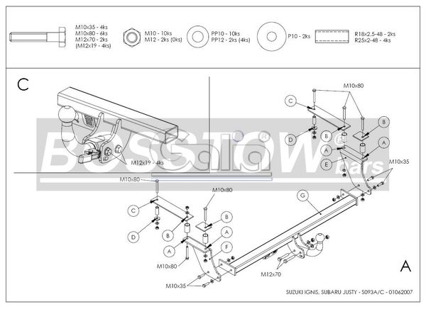 Anhängerkupplung für Subaru-Justy IV, Baureihe 2003-2007 abnehmbar